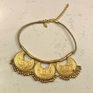 Chico's Gold Statement Necklace with Ornate Pendants Chocker